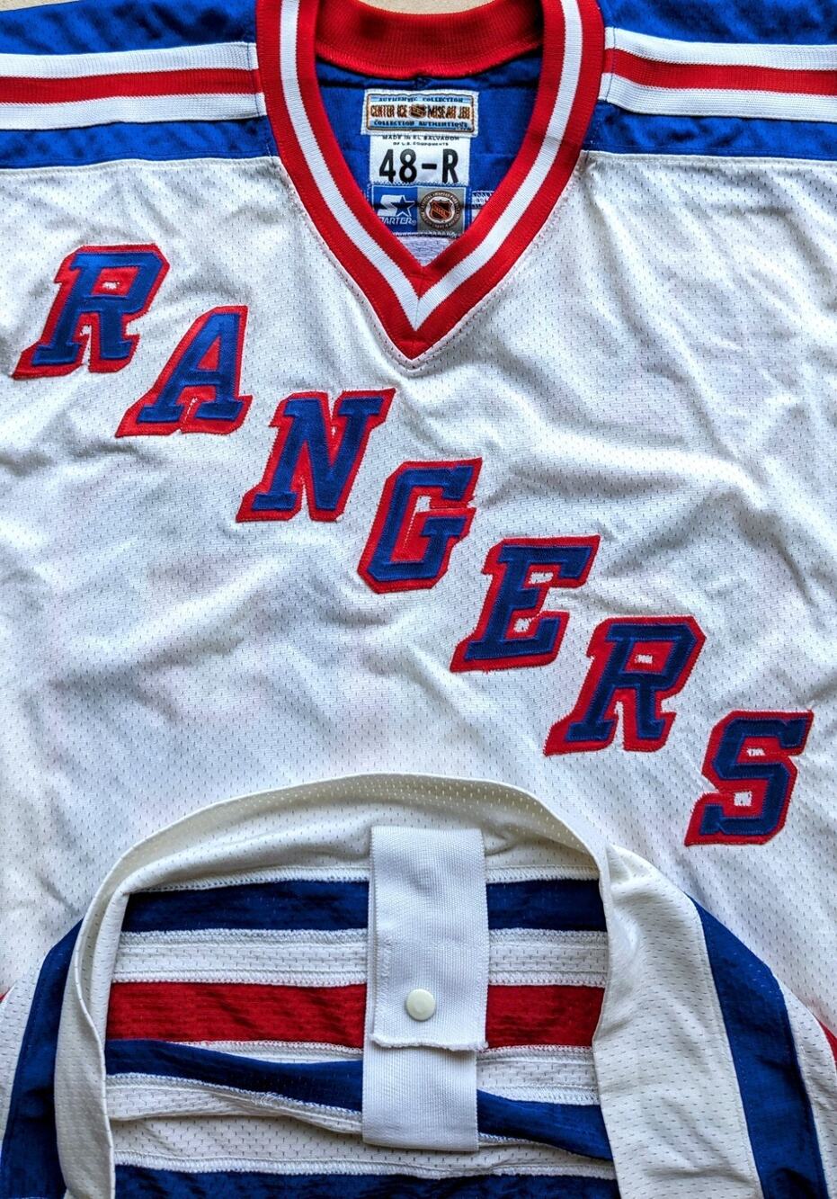 Wayne GRETZKY #99 NY Rangers 90s STARTER Authentic jersey white 48-R NHL vtg